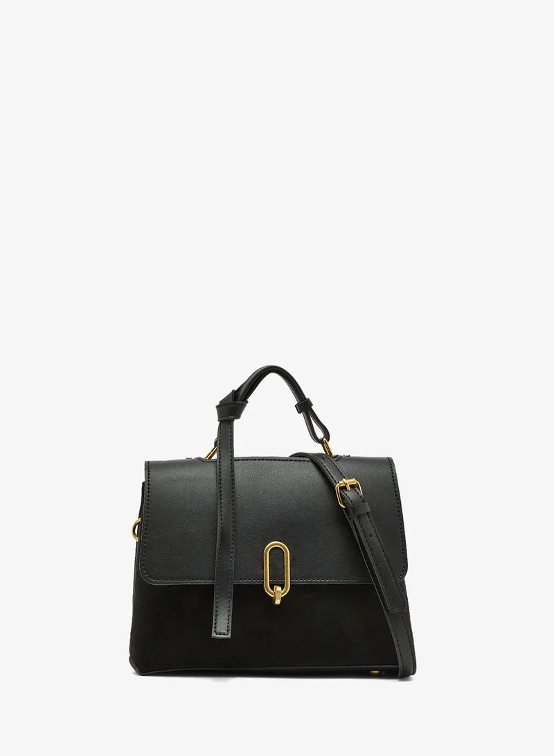 ELLA Suede East-To-West Bag With Top Handle And Gold Accent
